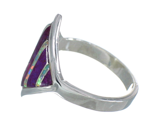 Magenta Turquoise And Opal Inlay Sterling Silver Ring Size 5-3/4 RX60798